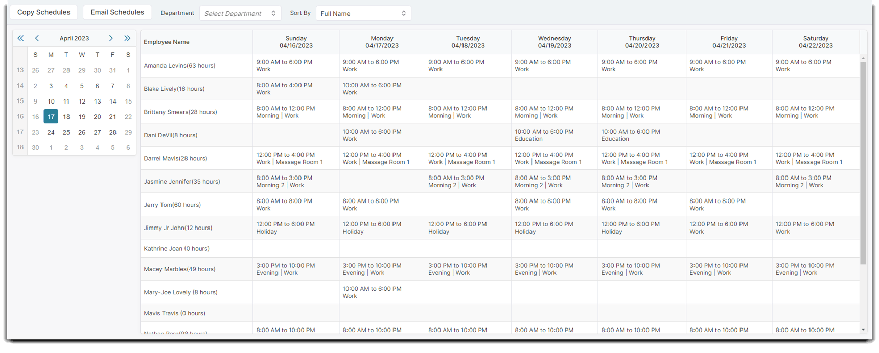 Setup Employee Work Schedules